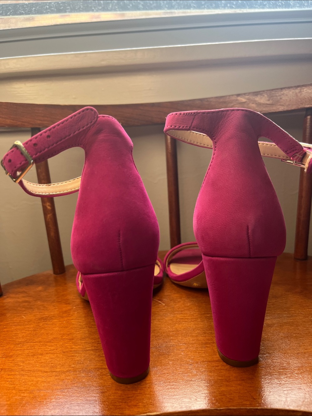 INC Fuchsia Block Heel Ankle Strap Sandals Square Toe Size 6.5 - Picture 7 of 9